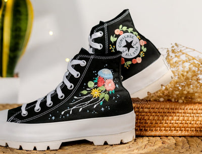 Jellyfish and Flowers Converse Embroidery