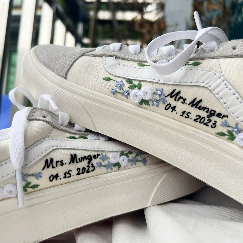 White Roses Wedding Converse Embroidery