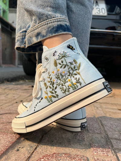 Wildflower, Bee, and Ladybug Converse Embroidery