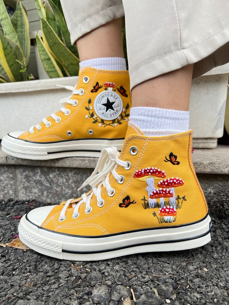 Red Mushroom & Butterfly Converse Embroidery