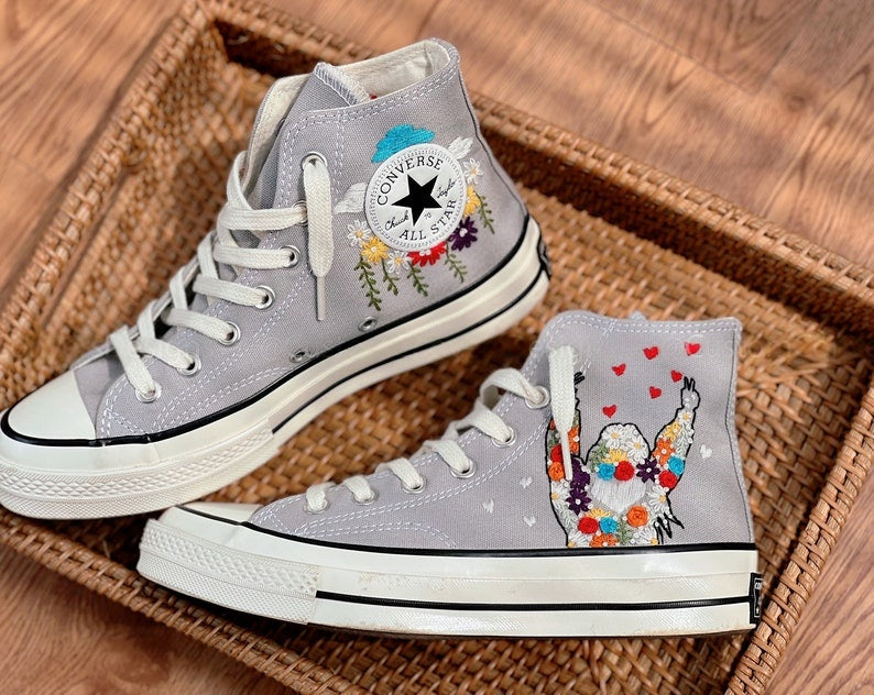 Colorful Girl & Floral Converse Embroidery