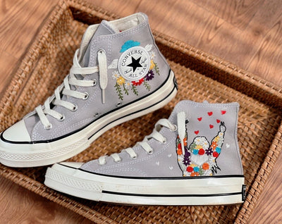 Colorful Girl & Floral Converse Embroidery