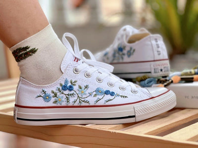 Blue Floral Converse Embroidery