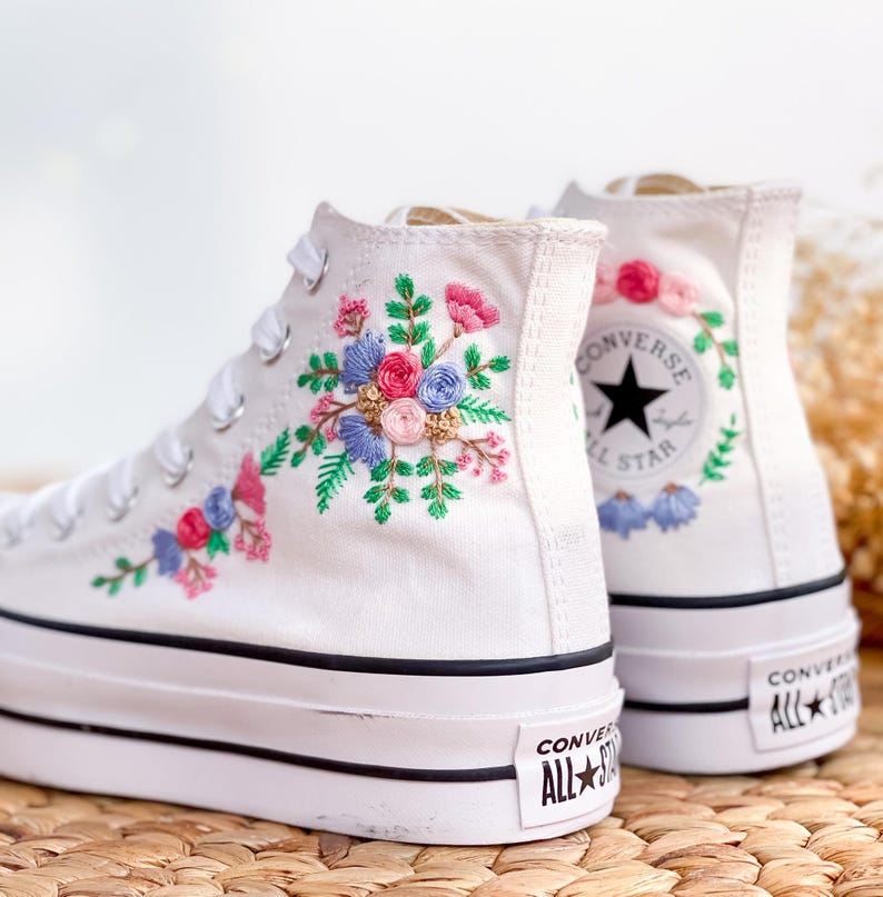 Pastel Roses Wedding Converse Embroidery