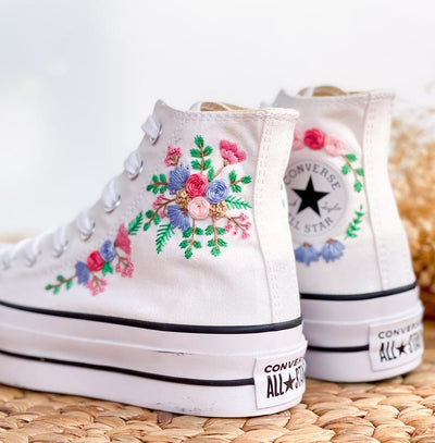 Pastel Roses Wedding Converse Embroidery