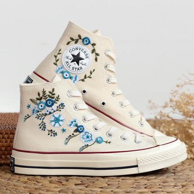 Blue Flower Converse Embroidery