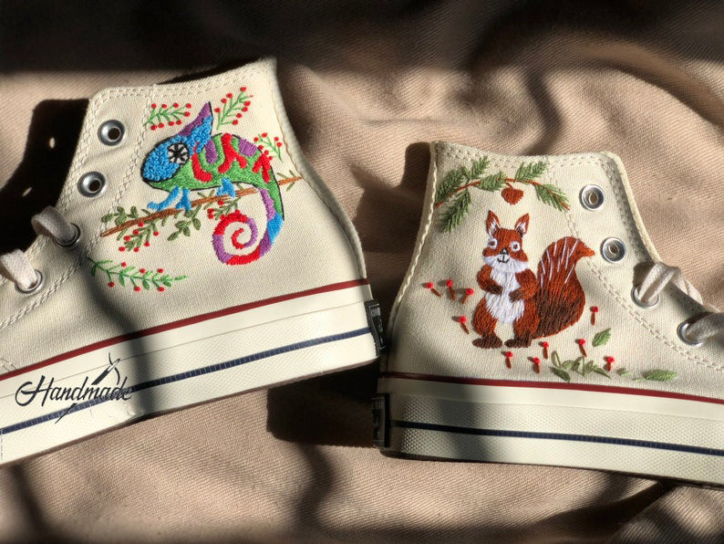 Chameleon Squirrel Converse Embroidery