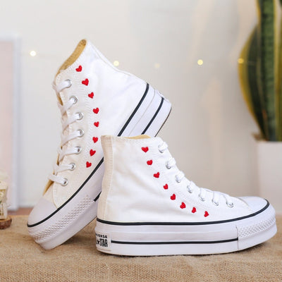 Red Hearts Line Converse Embroidery