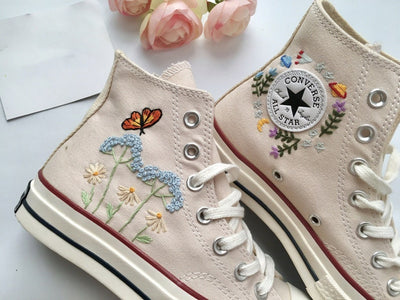 Converse High Tops Monarch Butterfly Floral Embroidery