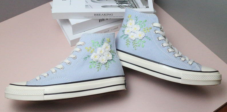 White Roses Converse Embroidery