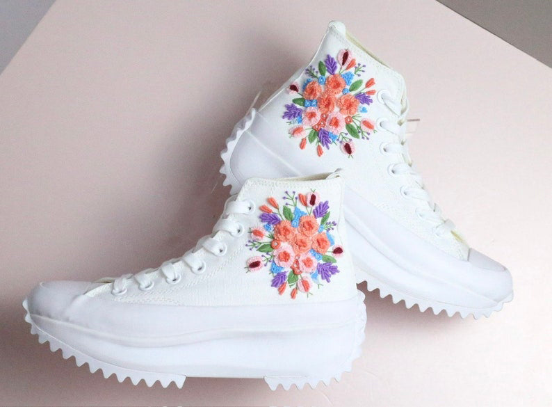 Peach Floral Bouquet Converse Embroidery
