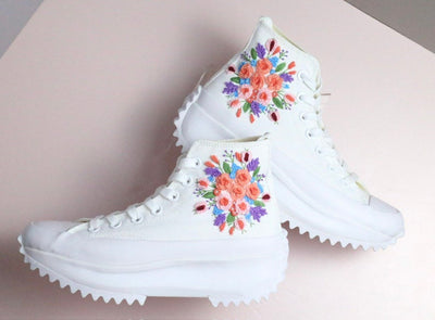 Peach Floral Bouquet Converse Embroidery