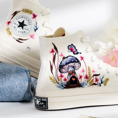 Butterfly and Mushrooms Embroidered Converse Shoes