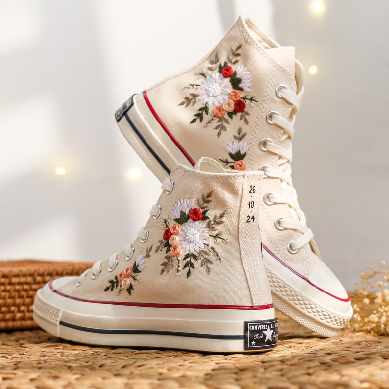 Pastel Rose and Daisy Converse Embroidery