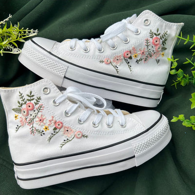 Pastel Pink Roses Converse Embroidery
