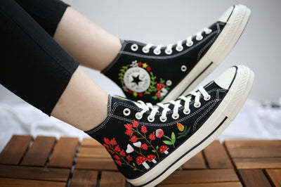 Red Wildflower Mushrooms Converse Embroidery