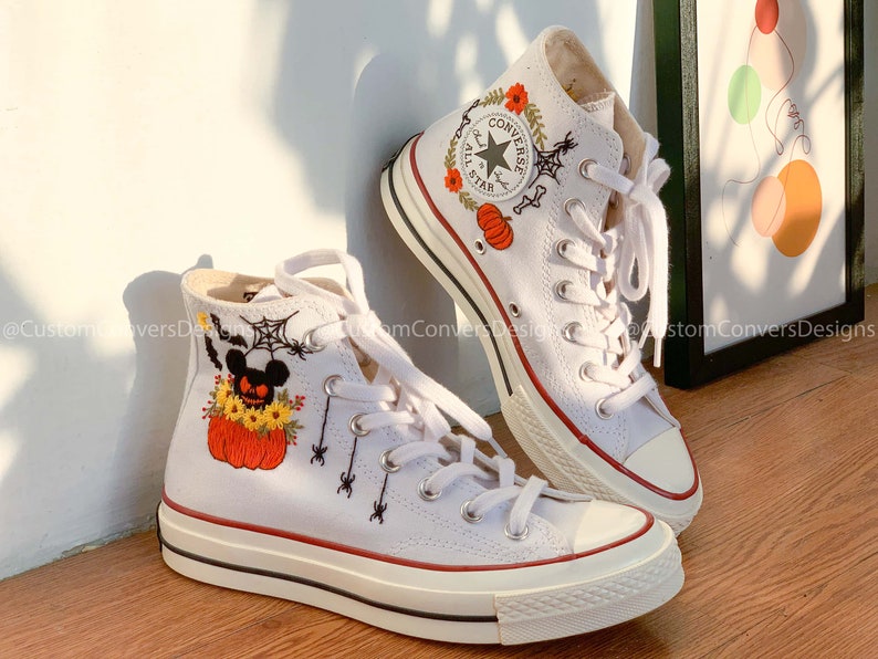 Embroidered Sneakers Basket Of Pumpkins And Sunflowers