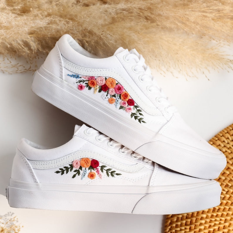 Color Flowers Embroidered Vans