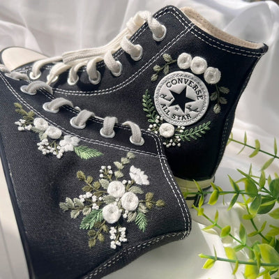 White Flower Converse Embroidery