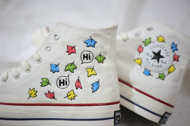 Colorful Leaves Converse Embroidery