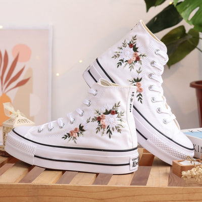 Peach Rose Bouquet Converse Embroidery
