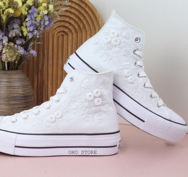 White Flowers Embroidered Sneakers