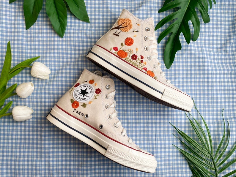 Bird and Flowers Converse Embroidery