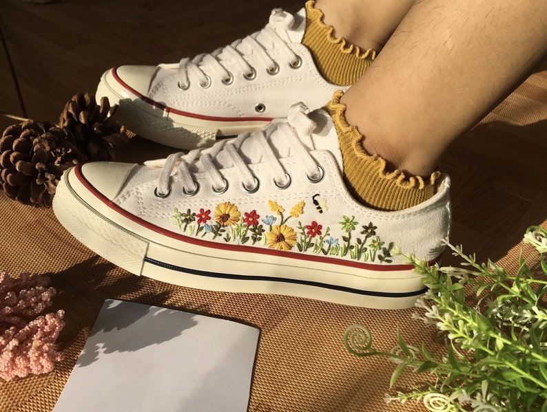 Flower Garden Embroidered Converse Low Top