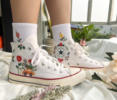 Converse Hi Tops Car And Tree Embroidery