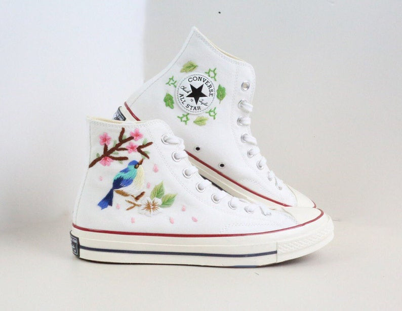 Cherry Blossom Bird Converse Embroidery