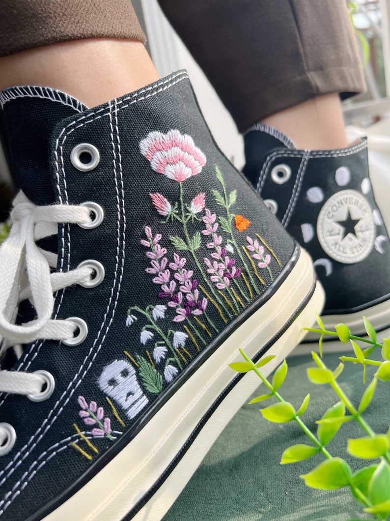 Lavender and Carnation Converse Embroidery