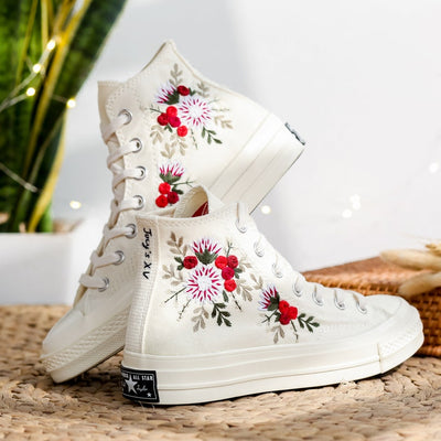 Red Roses Berry Bouquet Converse Embroidery