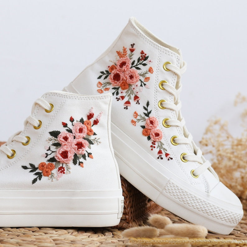 Peach Rose Wreath Converse Embroidery