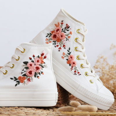 Peach Rose Wreath Converse Embroidery
