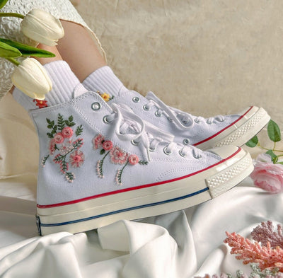 Pink Rose Garland Converse Embroidery