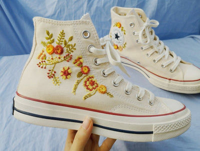 Yellow & Orange Wildflowers Converse Embroidery