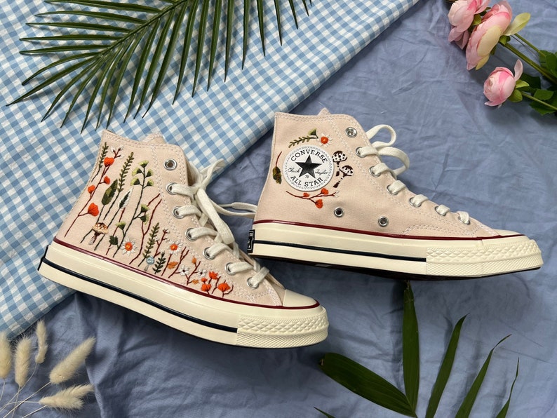 Orange Wildflowers Converse Embroidery