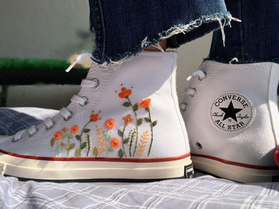Orange Wildflowers Converse Embroidery