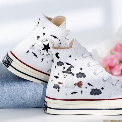 Flower and Sheep Embroidered Converse Shoes