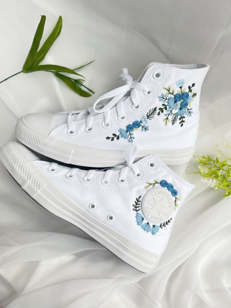 Blue Roses Wreath Converse Embroidery