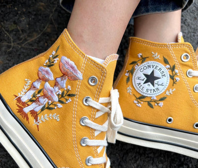 Orange Mushrooms Converse Embroidery