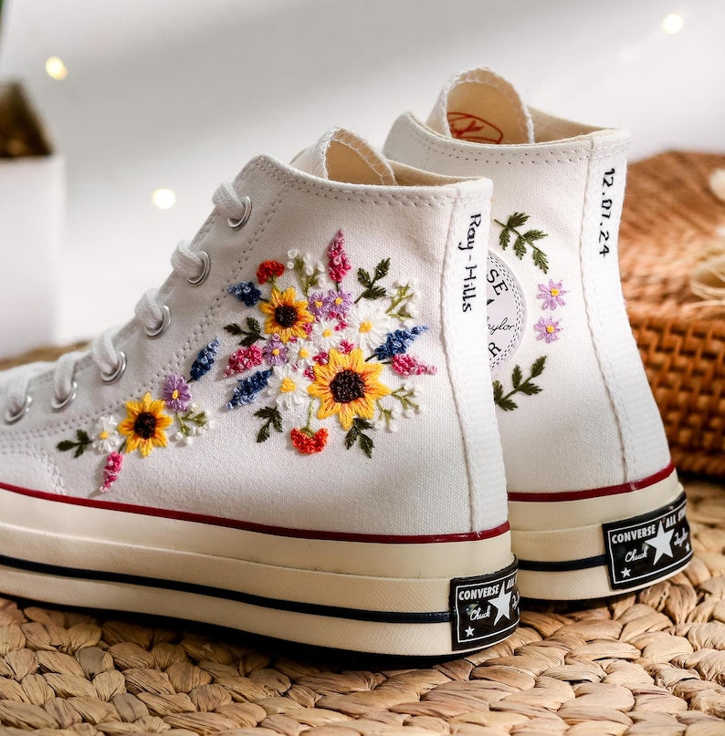 Lavender Sunflower Embroidered Converse