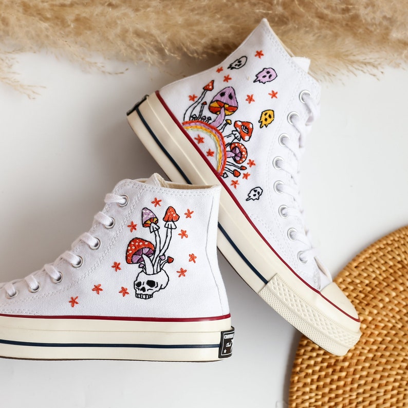 Mushrooms and Ghost Embroidered Shoes Custom High Tops