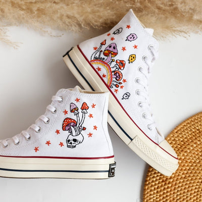 Mushrooms and Ghost Embroidered Shoes Custom High Tops