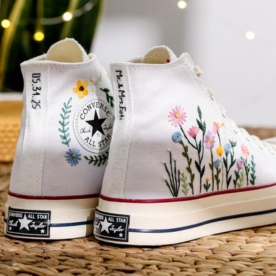 Pastel Wildflower Wedding Converse Embroidery