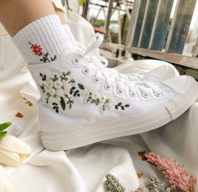 White Roses Wedding Converse Embroidery