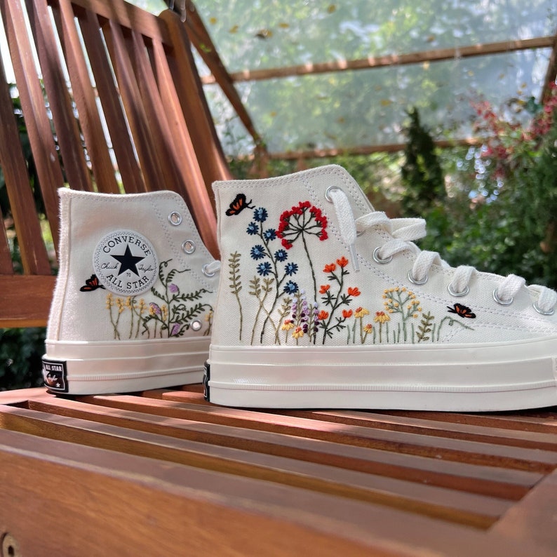 Butterflies and Wildflowers Converse Embroidery