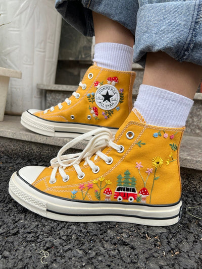 Yellow Camper Van Converse Embroidery