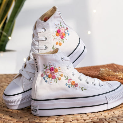 Pastel Rose Bouquet Converse Embroidery