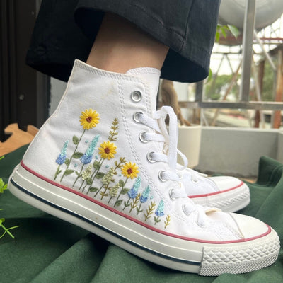 Sunflowers and Blue Flowers Converse Embroidery
